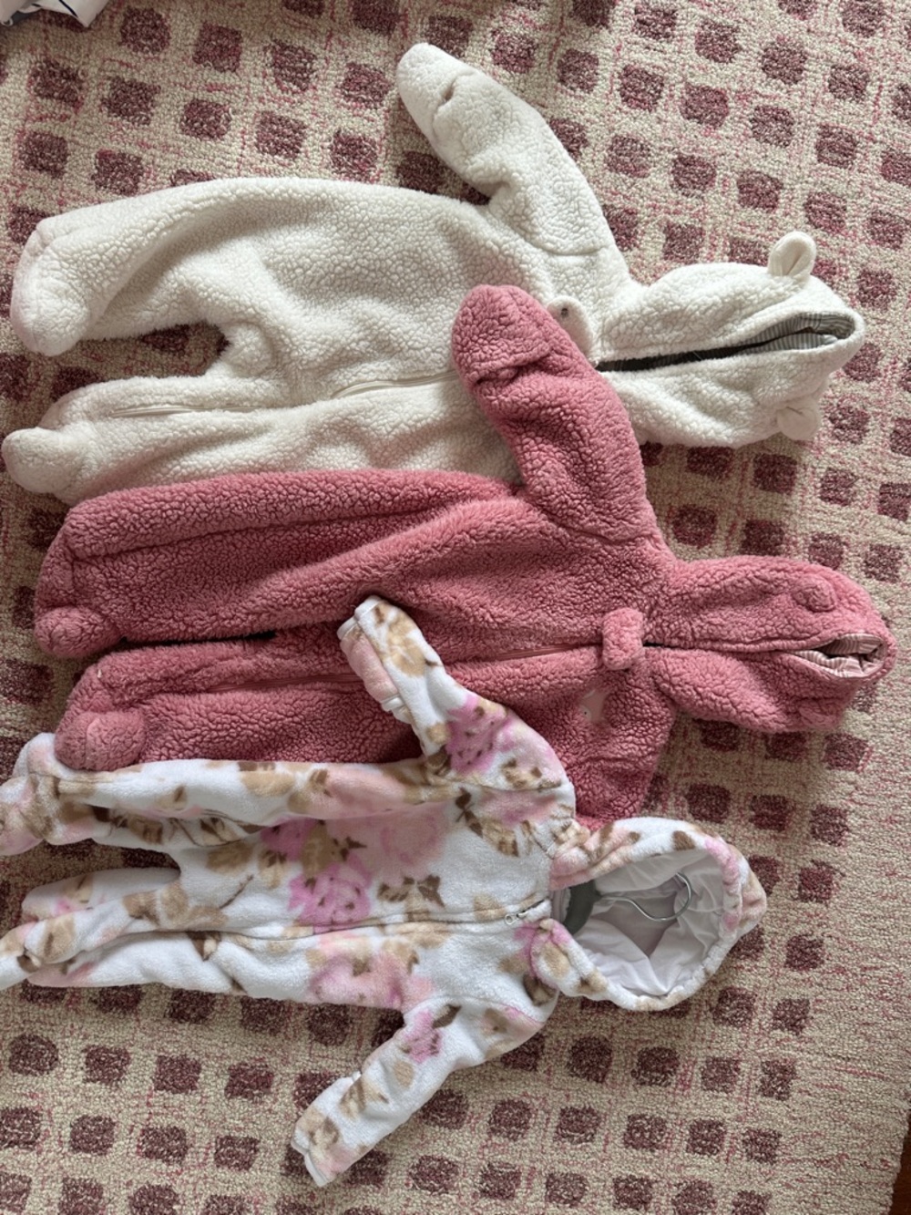 Carter's Cream, Dusty Rose & Floral Sherpa Baby Snowsuits (3-Pack)